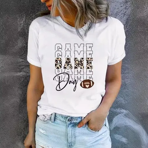 Women's T-shirt Short Sleeve T-Shirts Printing Streetwear Letter Leopard