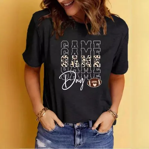 Women's T-shirt Short Sleeve T-Shirts Printing Streetwear Letter Leopard