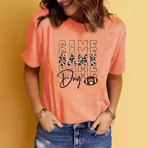 Women's T-shirt Short Sleeve T-Shirts Printing Streetwear Letter Leopard