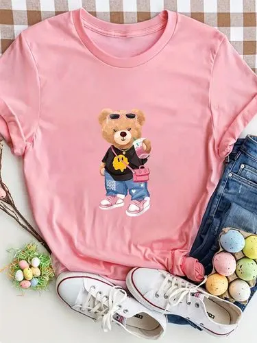 Women's T-shirt Short Sleeve T-Shirts Round Casual Bear