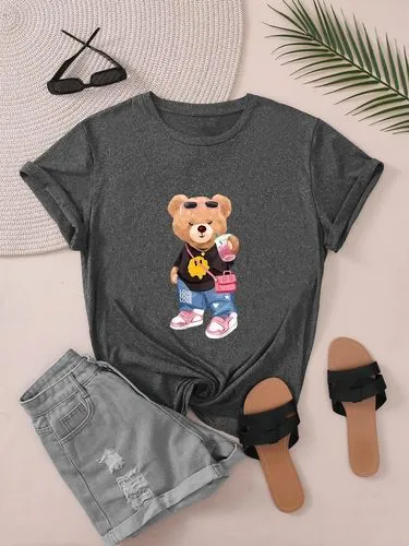 Women's T-shirt Short Sleeve T-Shirts Round Casual Bear