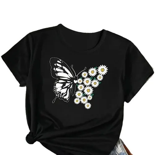 Women's T-shirt Short Sleeve T-Shirts Streetwear Butterfly Daisy