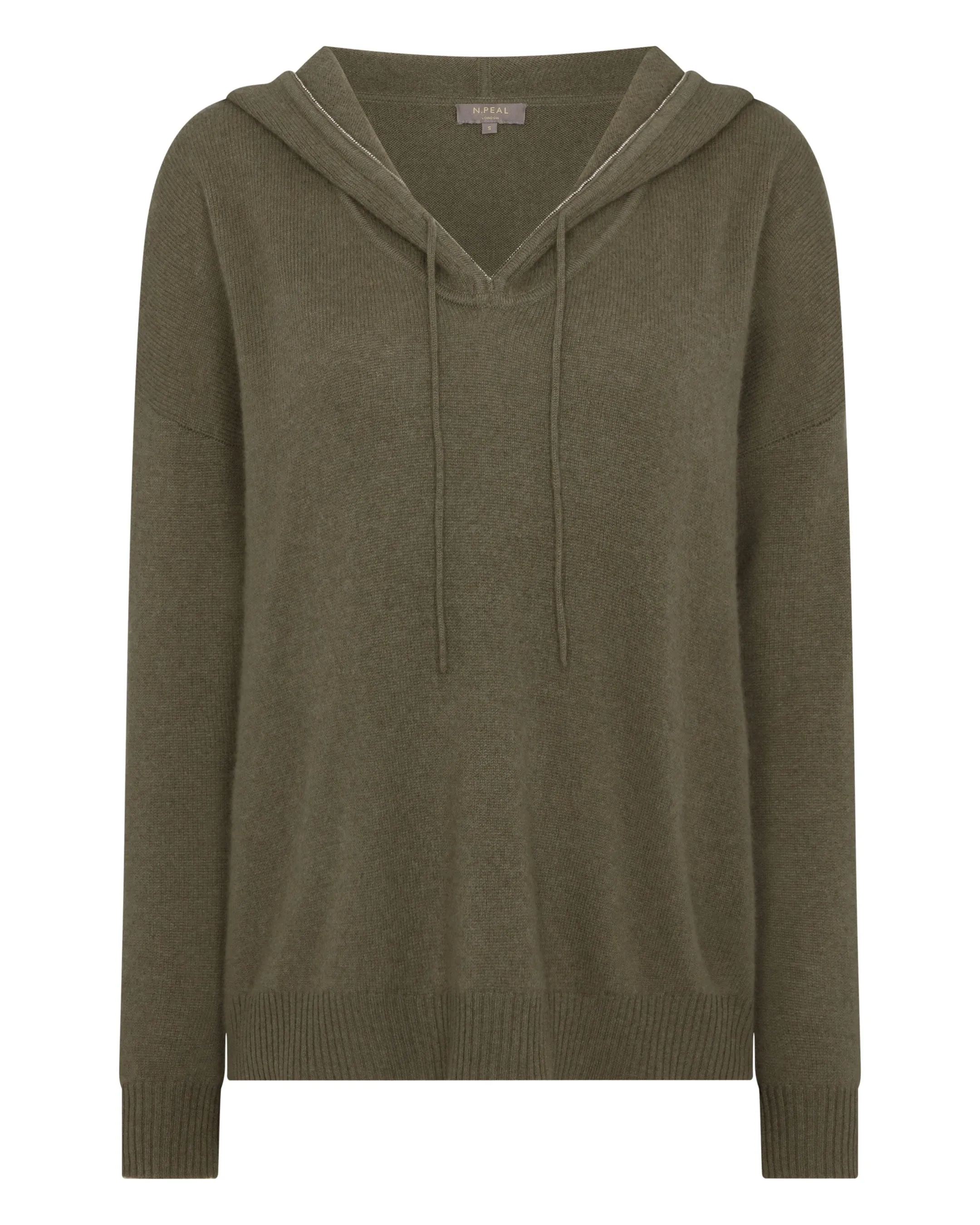 Women's Metal Edge Hooded Cashmere Jumper Khaki Green