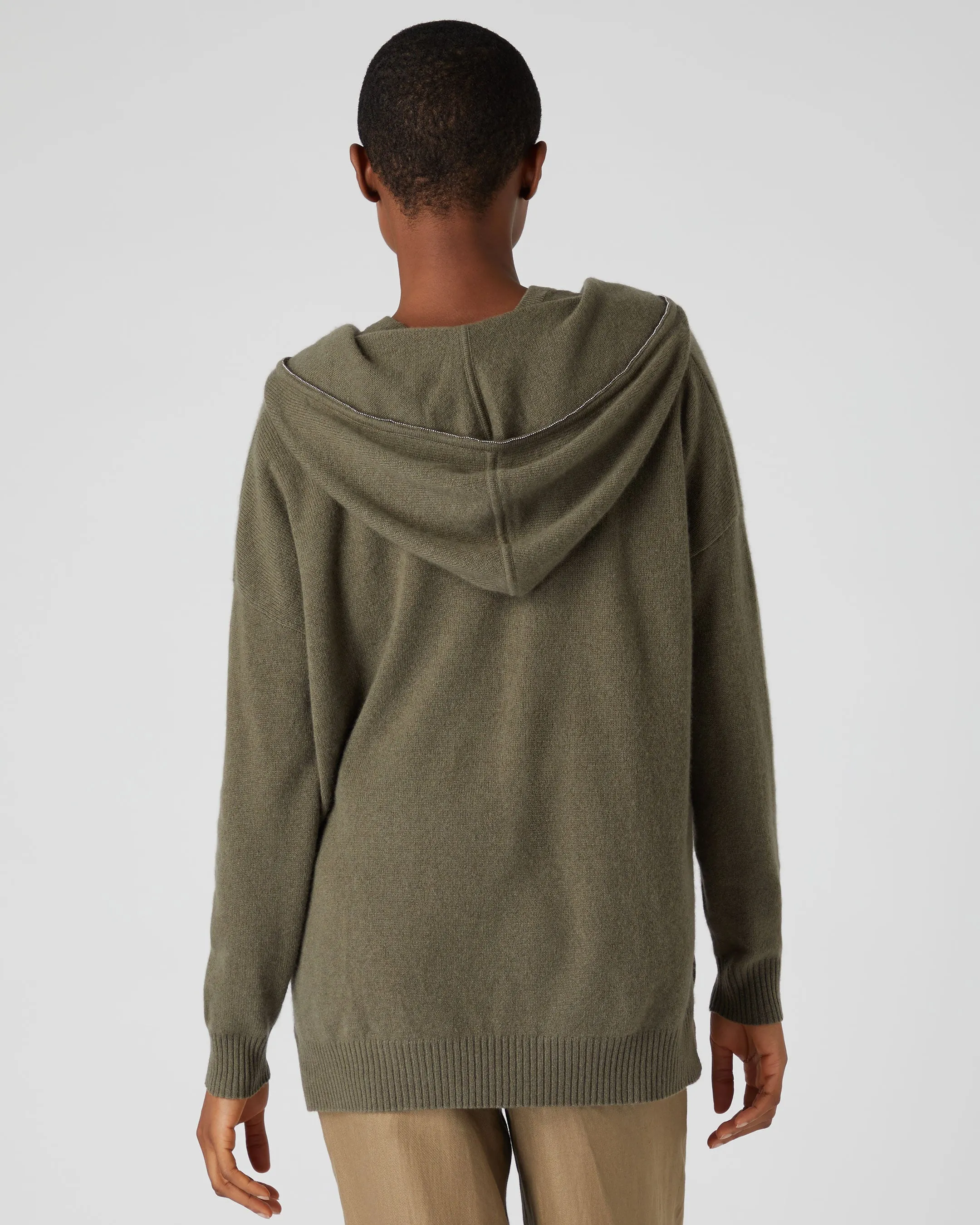 Women's Metal Edge Hooded Cashmere Jumper Khaki Green