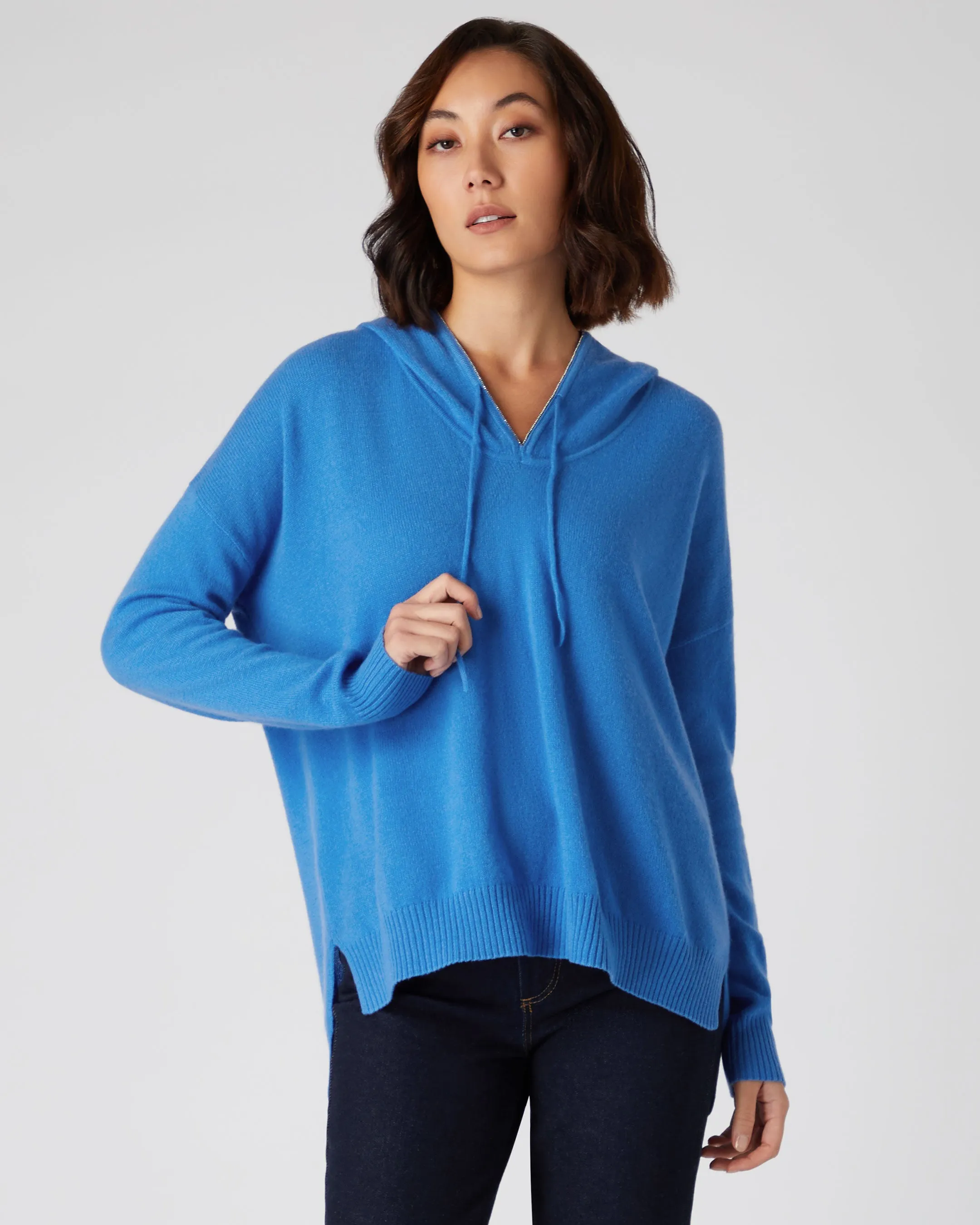 Women's Metal Edge Hooded Cashmere Jumper Zanzibar Blue