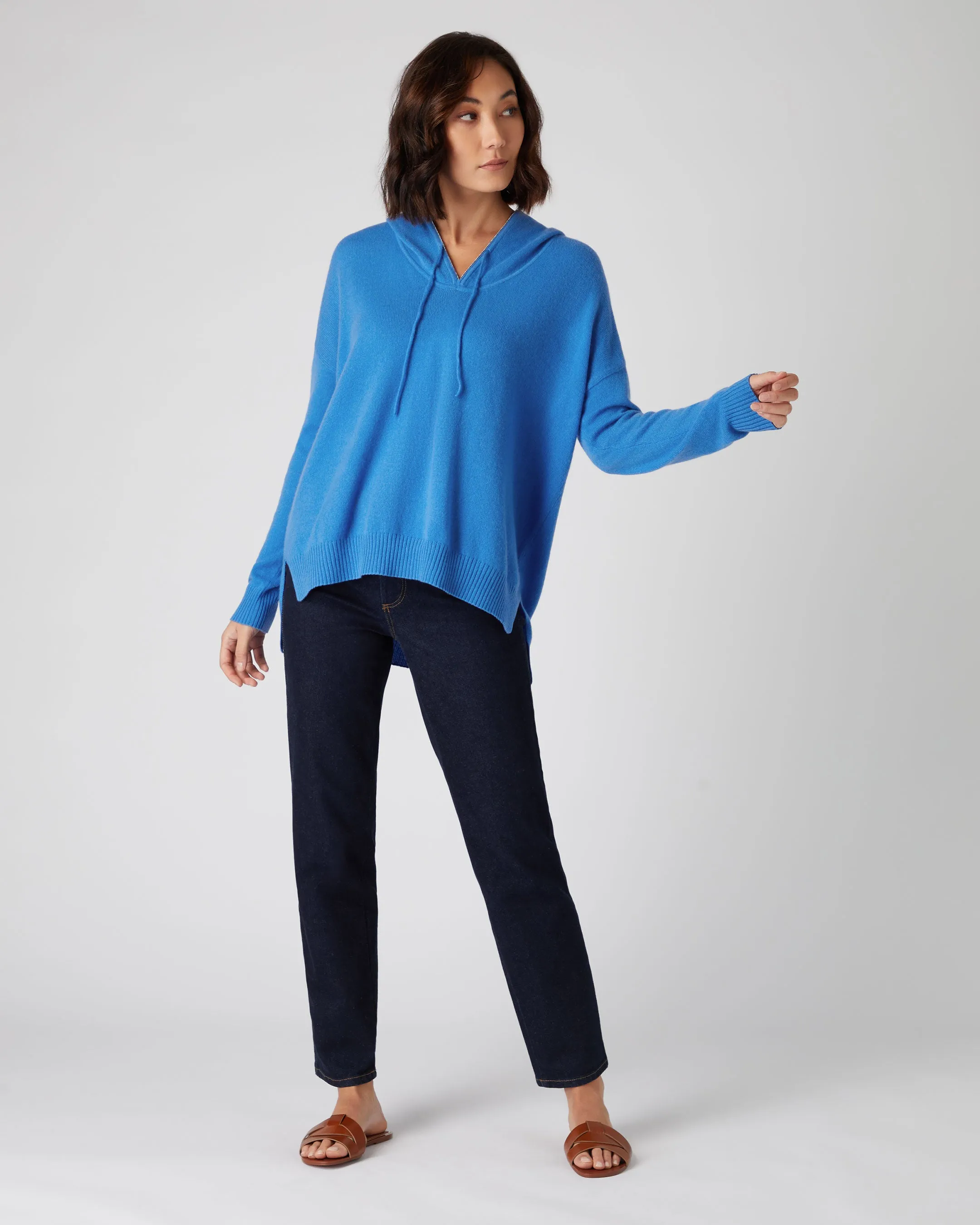 Women's Metal Edge Hooded Cashmere Jumper Zanzibar Blue