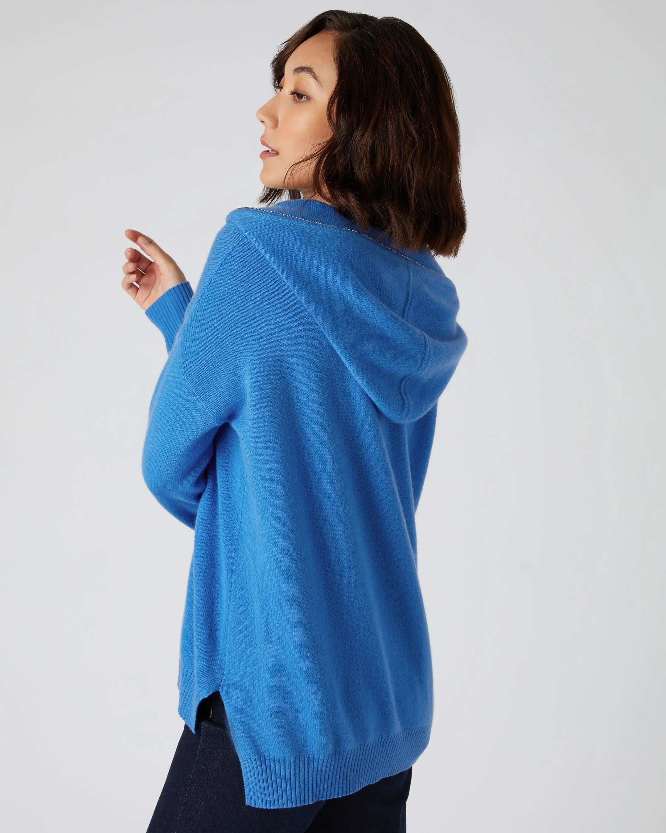 Women's Metal Edge Hooded Cashmere Jumper Zanzibar Blue