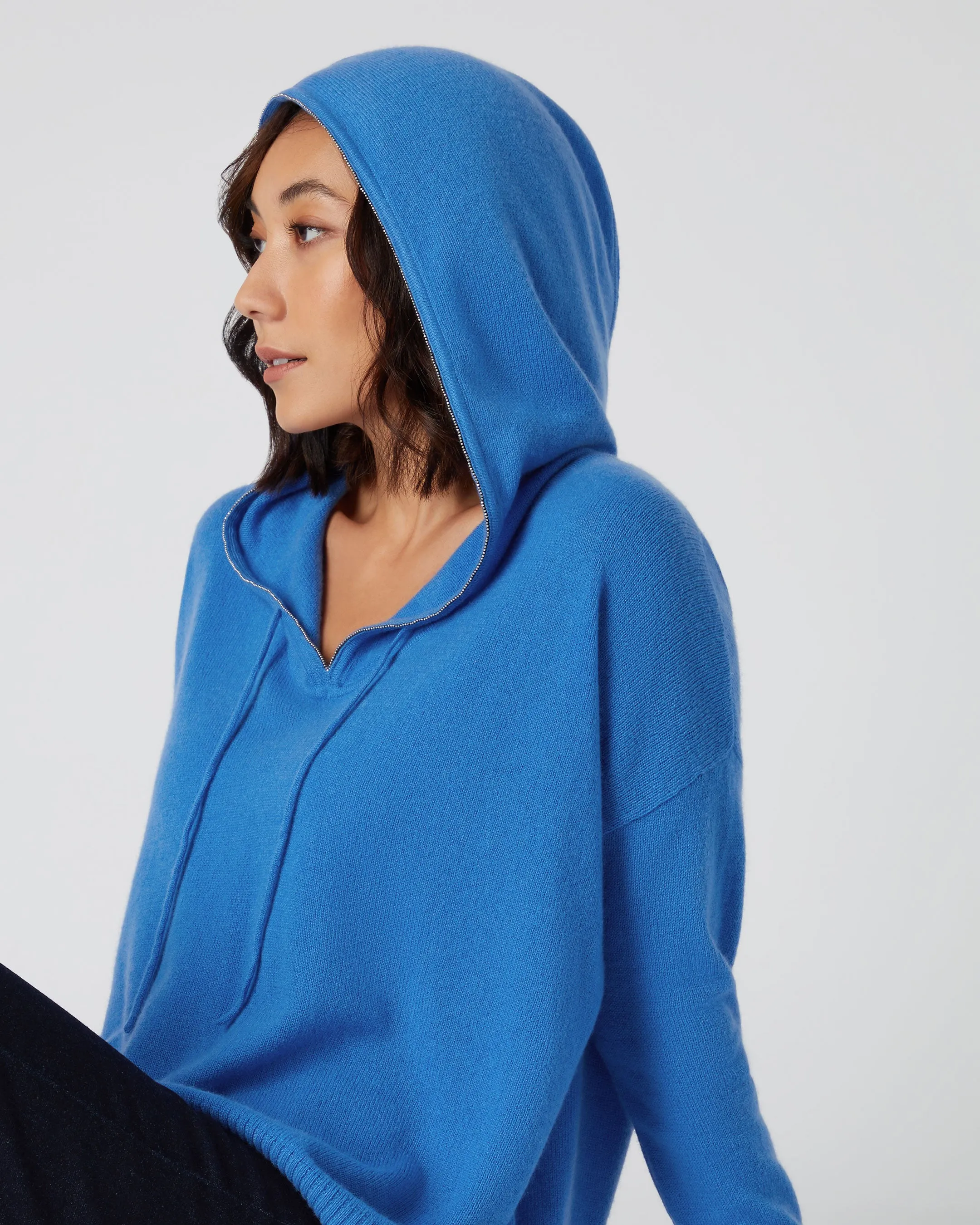 Women's Metal Edge Hooded Cashmere Jumper Zanzibar Blue