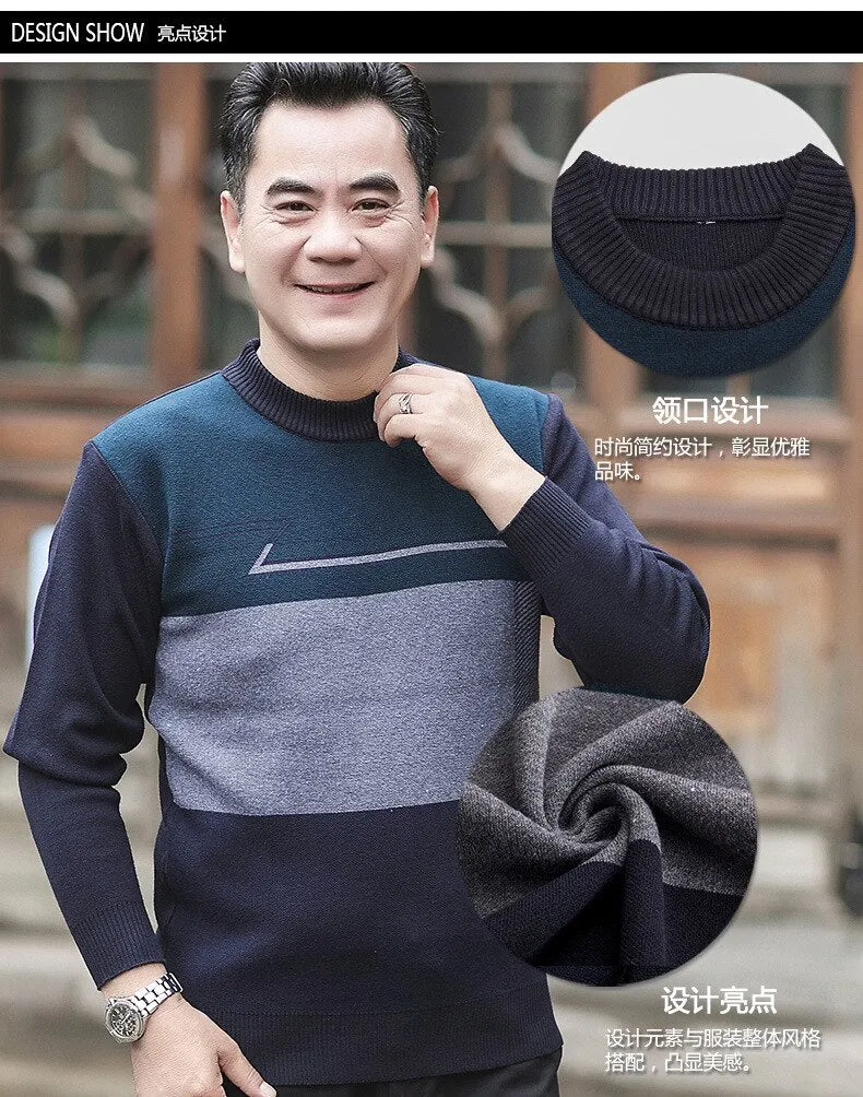 Xituodai Winter Middle-aged MEN'S Wear Sweater Thick Loose Warm Daddy Clothes Base Sweater Middle-aged Men's Woollen Sweater